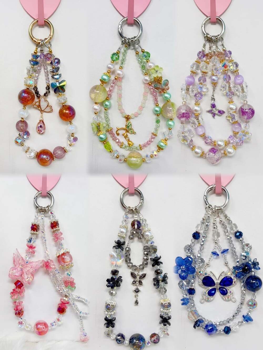 6 Pieces Handmade Beaded Butterfly Phone charm Bag Charm keychain